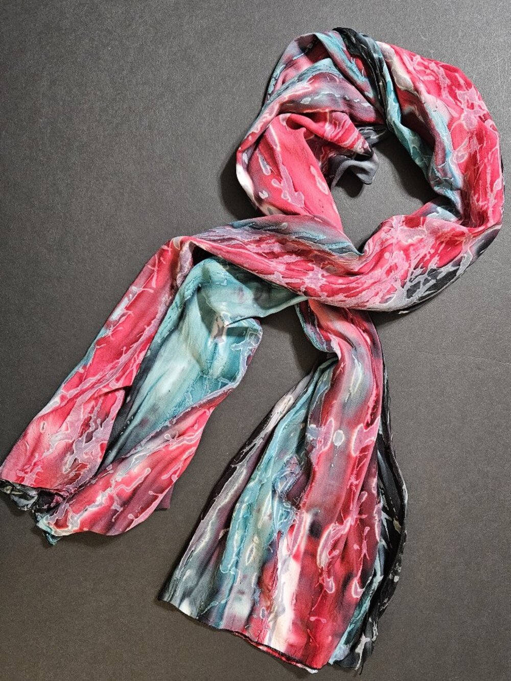 Hands to Heart Tie Dye Turquoise, Red, & Black Scarf